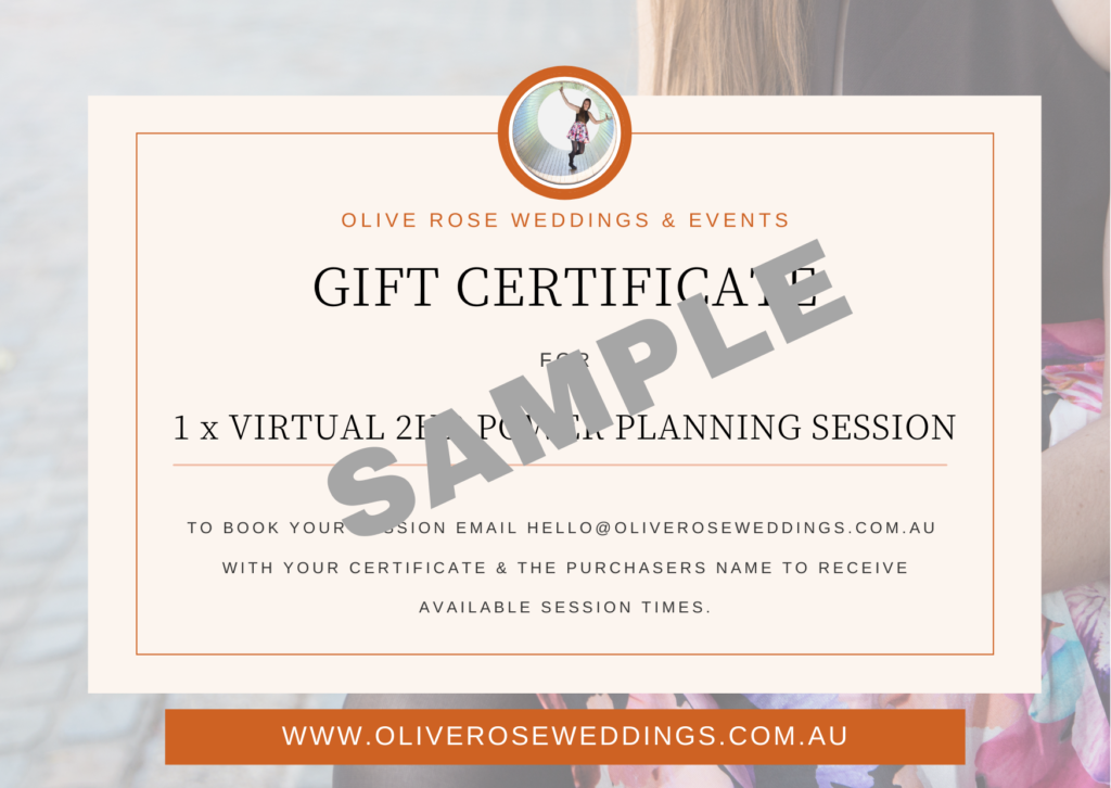 Brisbane Wedding Planner - Sample Gift Certificate